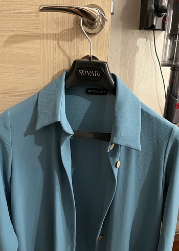 Mavi Uzun Kollu Kadın Gömlek - Görsel 3