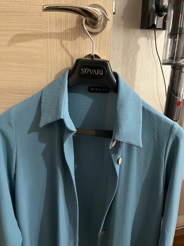 Mavi Uzun Kollu Kadın Gömlek - Görsel 3