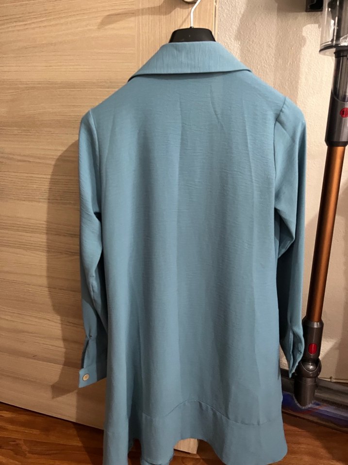 Mavi Uzun Kollu Kadın Gömlek - Görsel 2