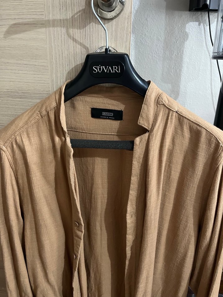 Bej Erkek Gömlek Uzun Kollu - Görsel 3