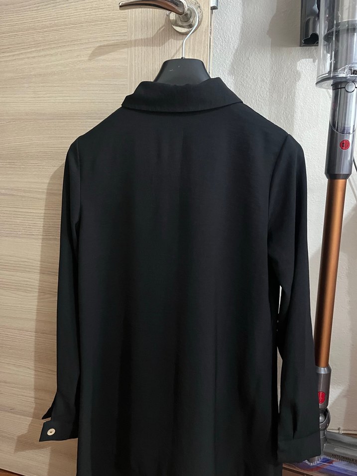 Siyah Uzun Kollu Düğmeli Kadın Gömlek - Görsel 2