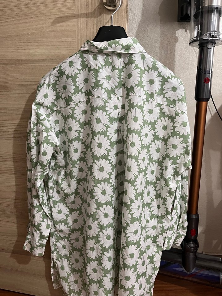 Yeşil Çiçek Desenli Uzun Kollu Gömlek - Görsel 2