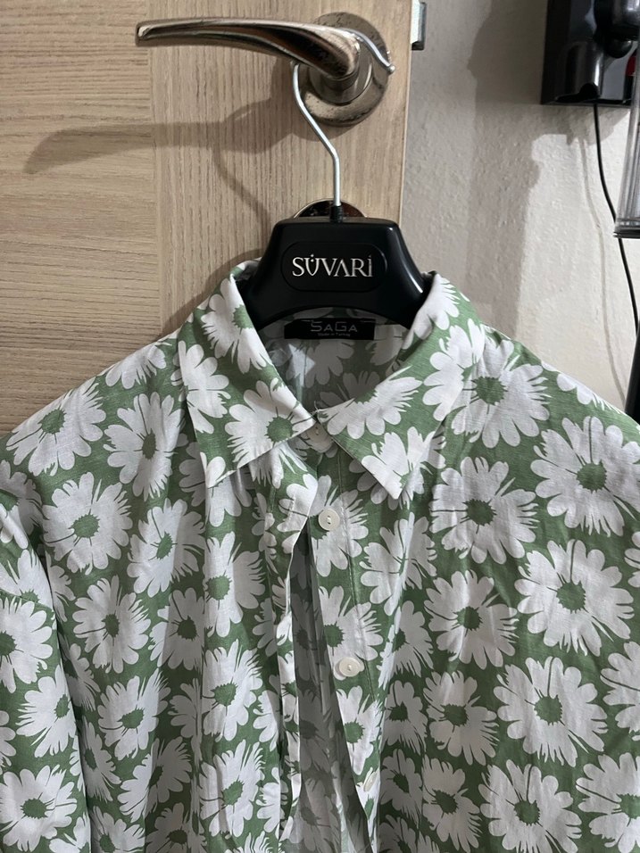 Yeşil Çiçek Desenli Uzun Kollu Gömlek - Görsel 3
