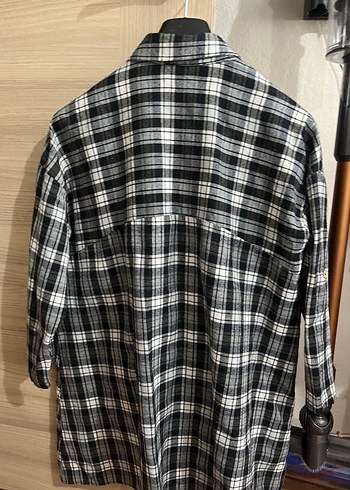 Gri Ekose Düğmeli Kadın Gömlek - Görsel 2