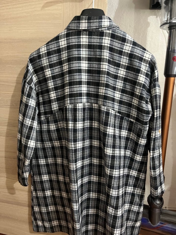 Gri Ekose Düğmeli Kadın Gömlek - Görsel 2