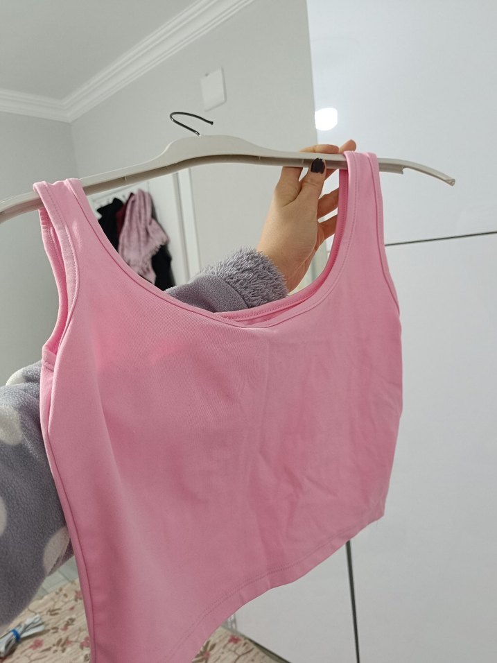 Kızlar için Dantelli Pembe Halter Yaka Atlet - Görsel 3