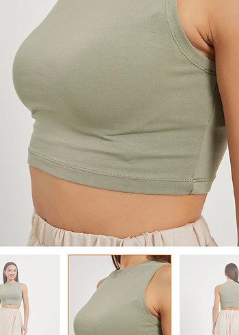 Bej Kolsuz Crop Top, Yuvarlak Yaka, Mini Boy - Görsel 2