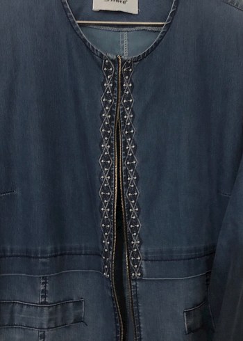 Uzun Mavi Kadın Denim Ceket - Görsel 3