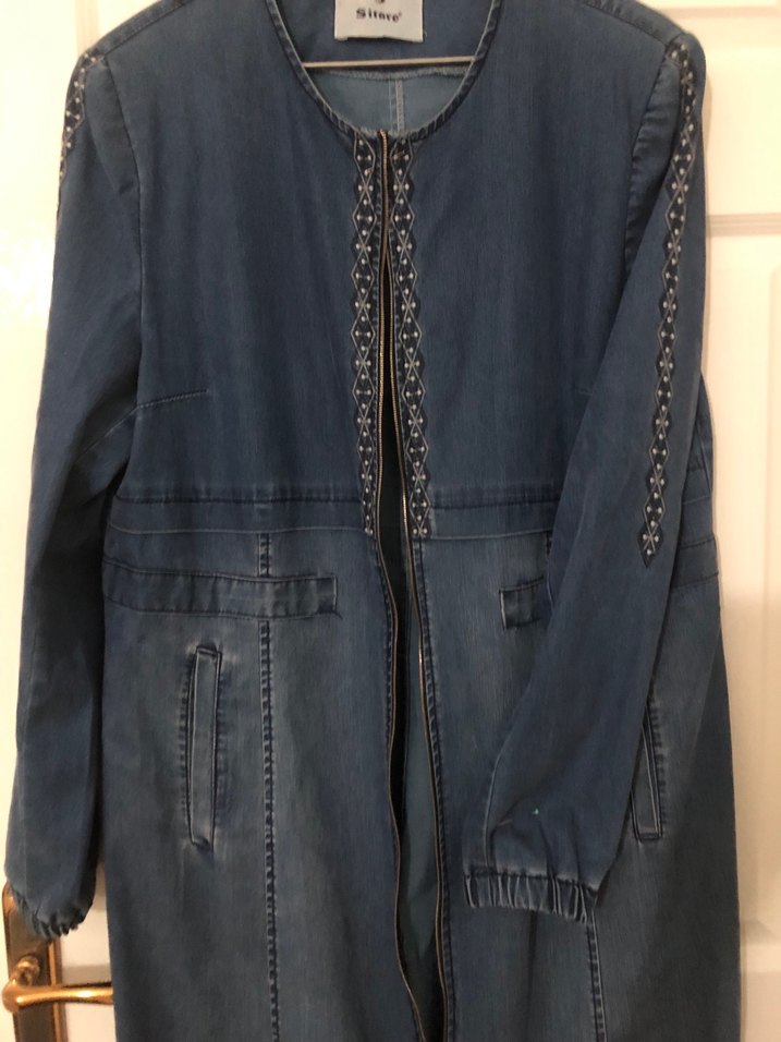 Uzun Mavi Kadın Denim Ceket - Görsel 2