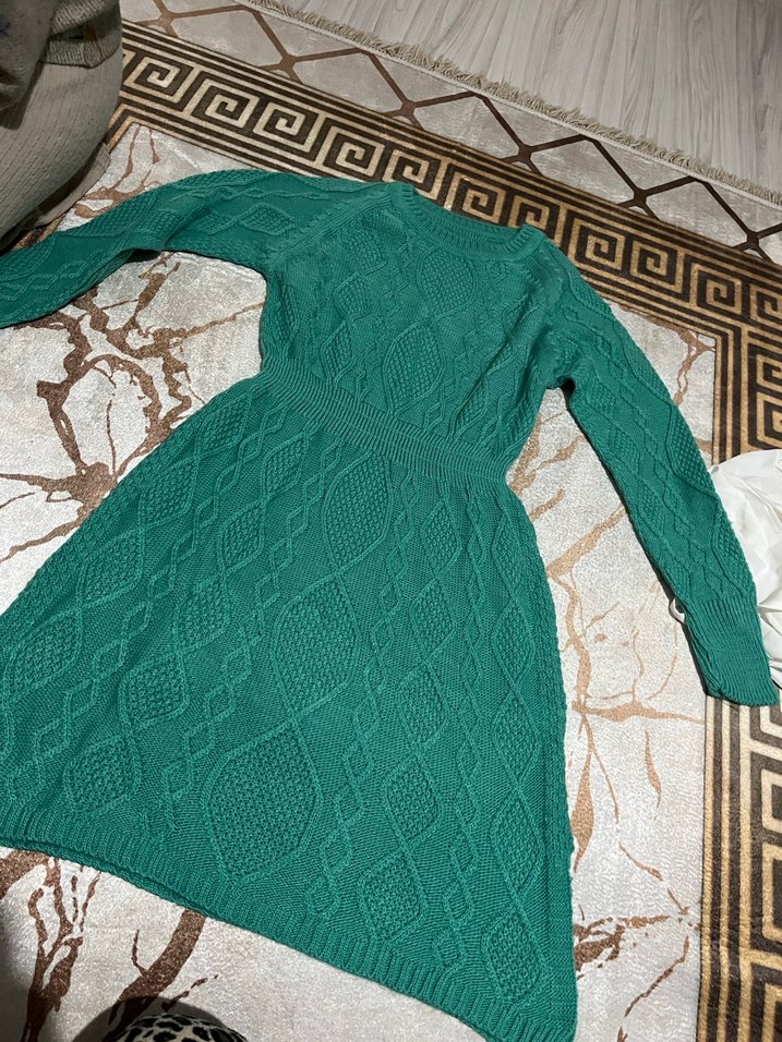 Yeşil Uzun Kollu Örgü Kadın Kazak - Görsel 2