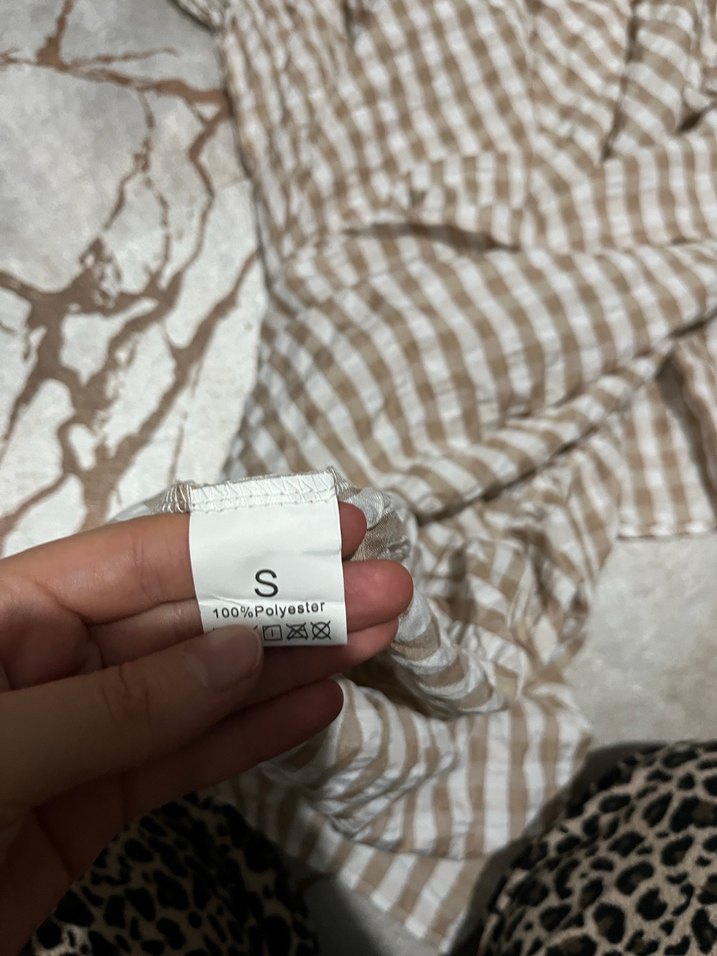 Uzun Kahverengi Kareli Bohem Elbise - Görsel 4