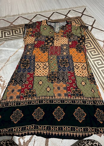 Bohem Çok Renkli Uzun Kolsuz Elbise - Görsel 2