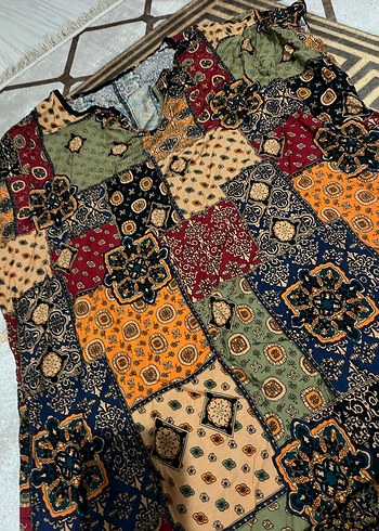 Bohem Çok Renkli Uzun Kolsuz Elbise - Görsel 4