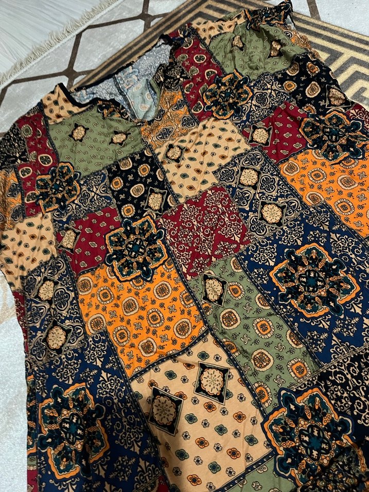 Bohem Çok Renkli Uzun Kolsuz Elbise - Görsel 4