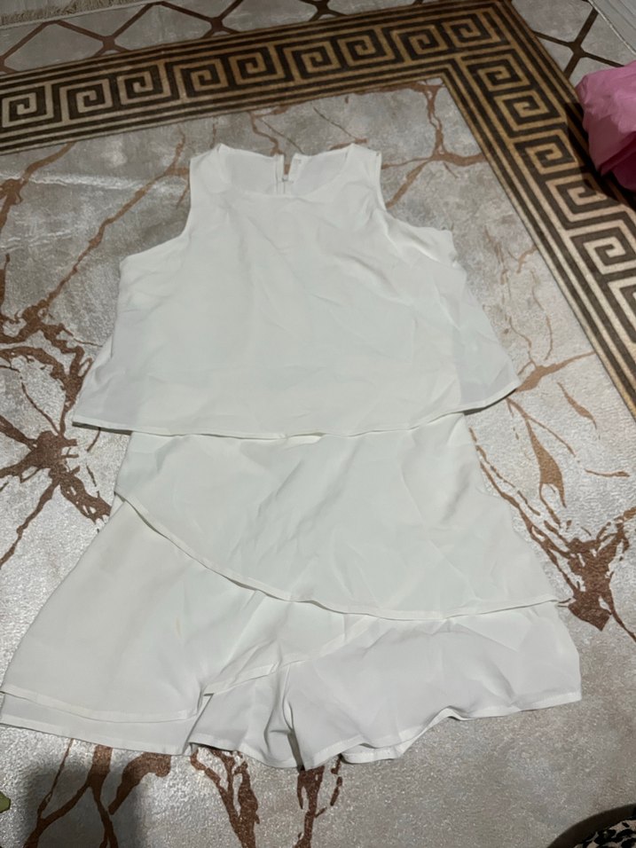 Beyaz Keten Mini Kadın Tulum - Görsel 2