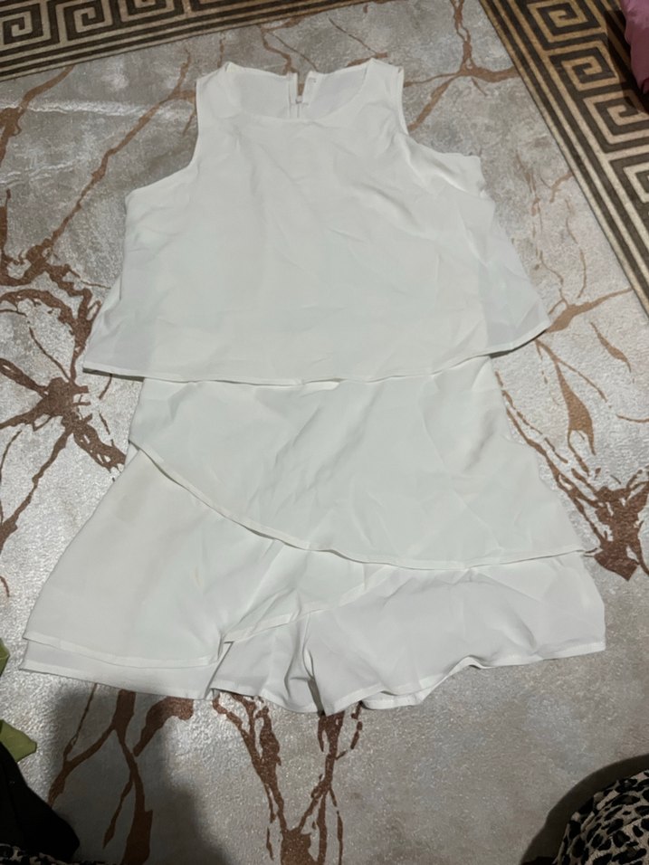 Beyaz Keten Mini Kadın Tulum - Görsel 3