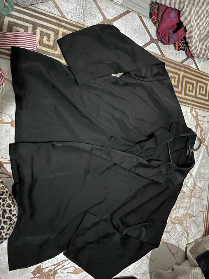 Siyah Midi Kadın Salaş Uzun Kollu Elbise - Görsel 2