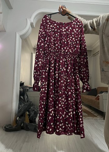 Bordo Uzun Kollu Bağlamalı Uzun Elbise - Görsel 4