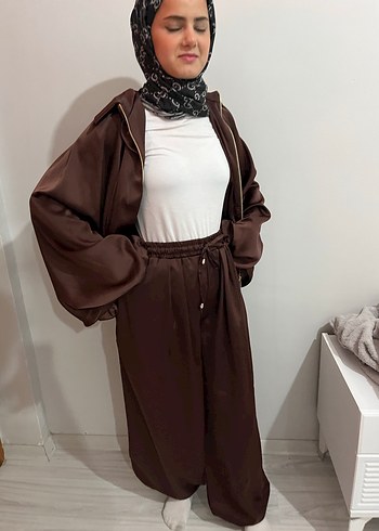 Kadın Kahverengi Salaş Uzun Kumaş Pantolon - Görsel 6