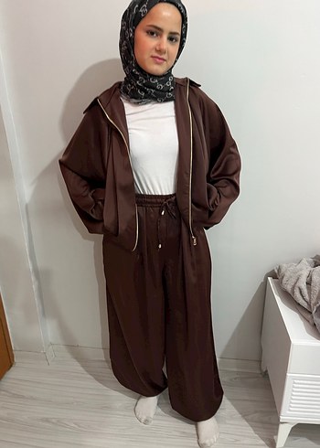 Kadın Kahverengi Salaş Uzun Kumaş Pantolon - Görsel 3