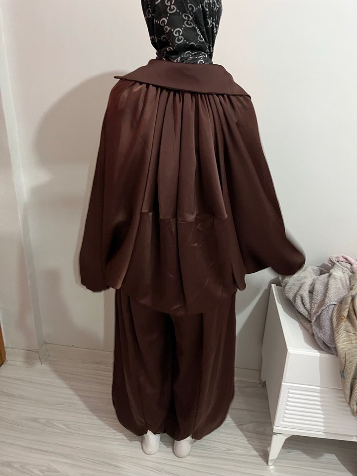 Kadın Kahverengi Salaş Uzun Kumaş Pantolon - Görsel 5