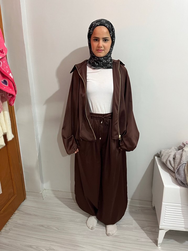 Kadın Kahverengi Salaş Uzun Kumaş Pantolon - Görsel 4