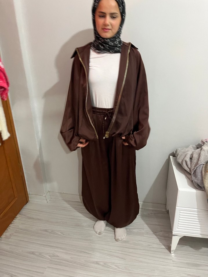 Kadın Kahverengi Salaş Uzun Kumaş Pantolon - Görsel 2