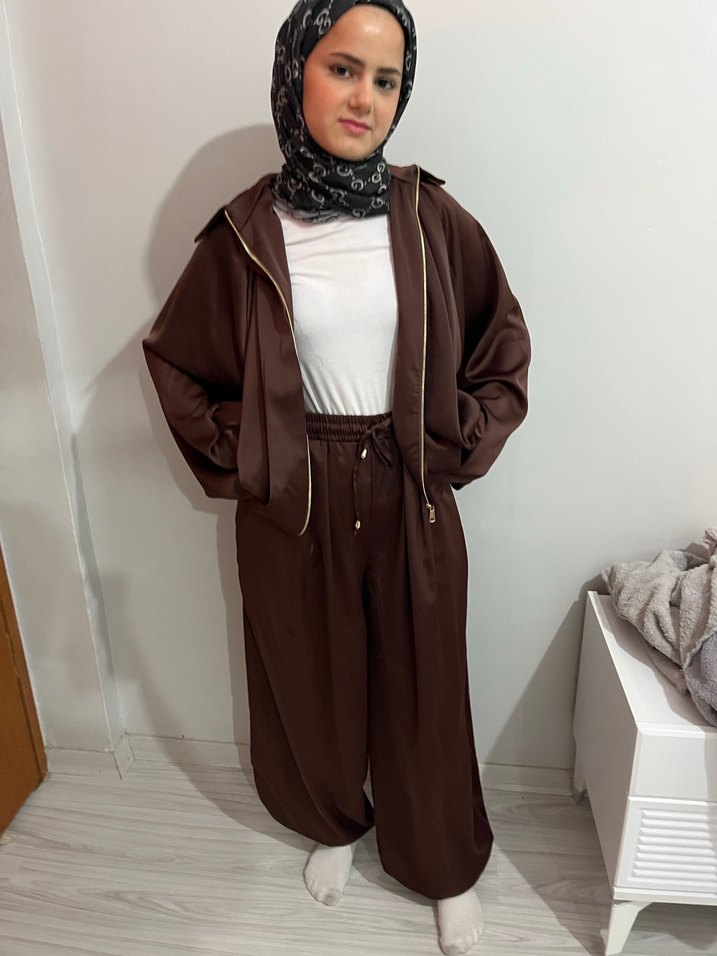 Kadın Kahverengi Salaş Uzun Kumaş Pantolon - Görsel 3