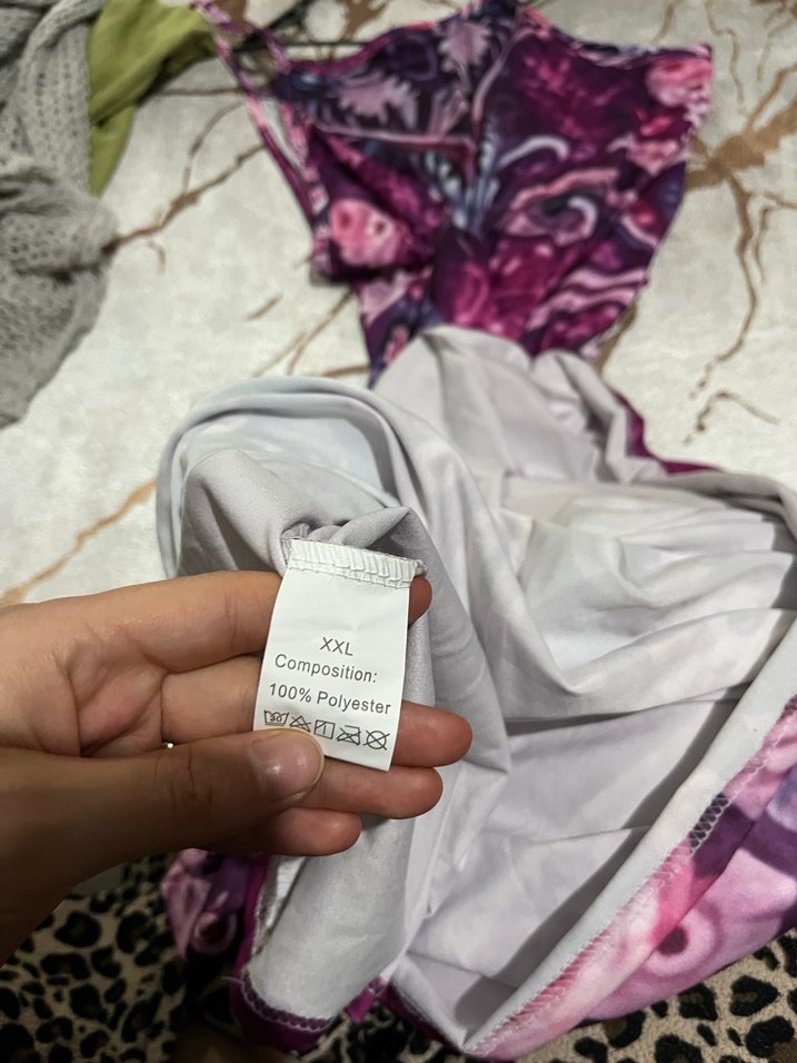 Mor Desenli Salaş Uzun Elbise - Görsel 3