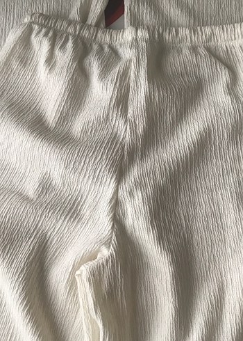 Beyaz Pilili Bol Kesim Keten Kadın Pantolon - Görsel 3