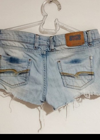 Kadın Pastel Mavi Bağlamalı Mini Denim Şort - Görsel 2