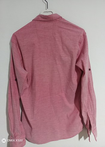 Pembe Düğmeli Keten Erkek Gömlek.l beden dar kesim - Görsel 2