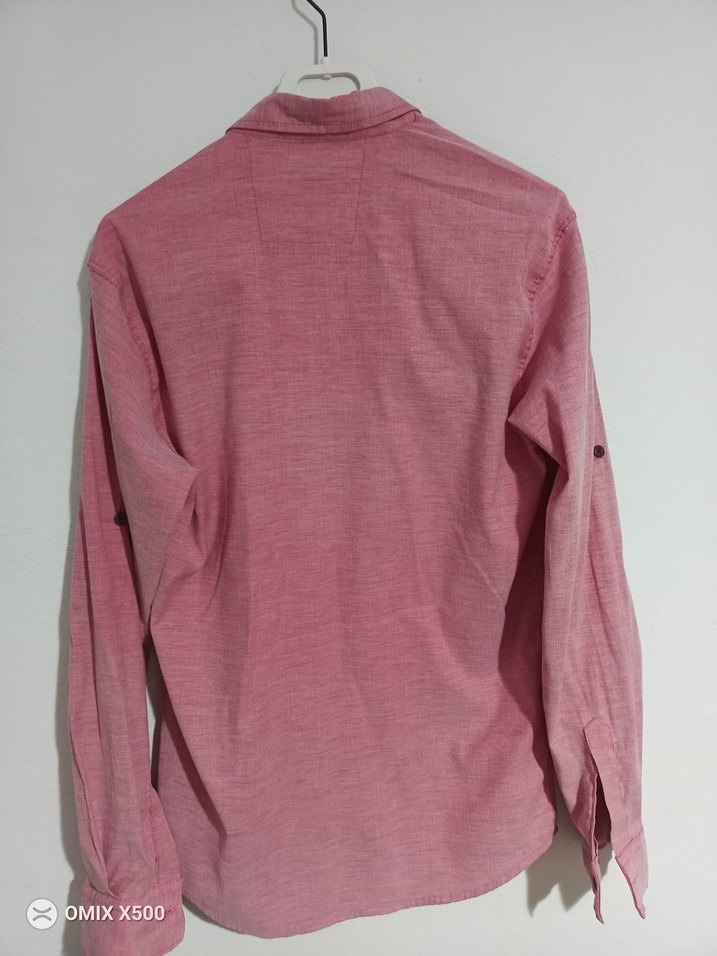 Pembe Düğmeli Keten Erkek Gömlek.l beden dar kesim - Görsel 2