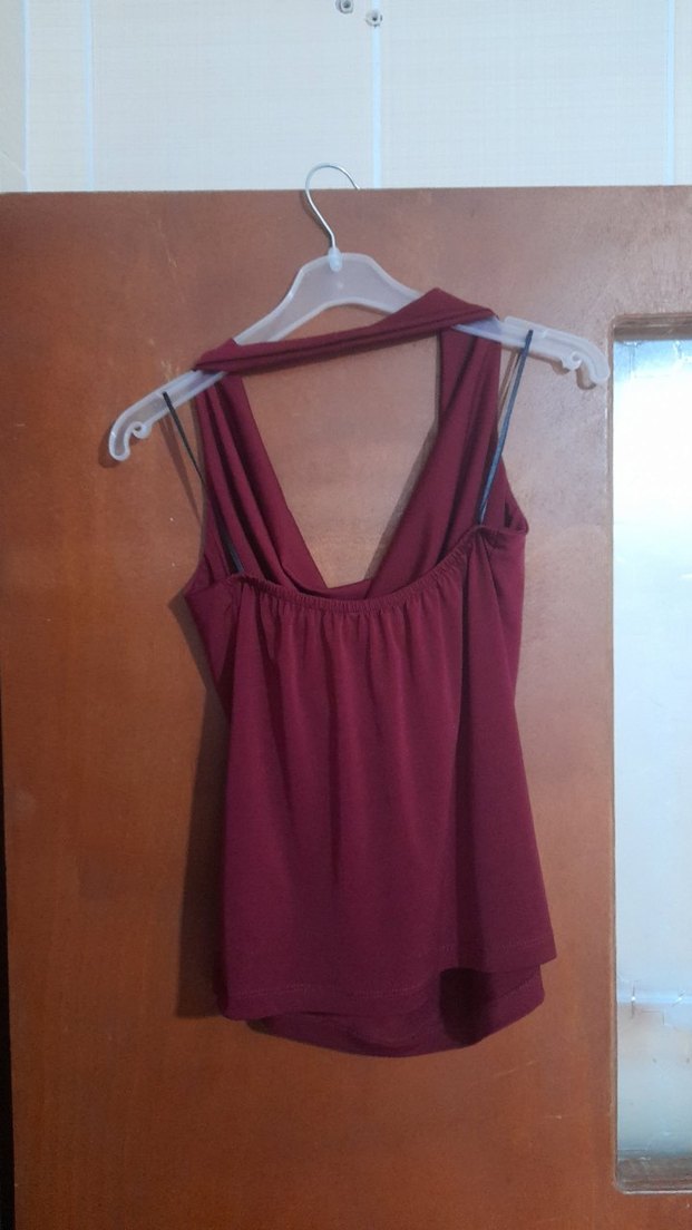 Bordo / Mürdüm Degaje Yaka Askılı Bluz - Görsel 2