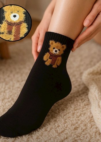 Pierre Lines 3 çift teddy desenli soket çorap - Görsel 2