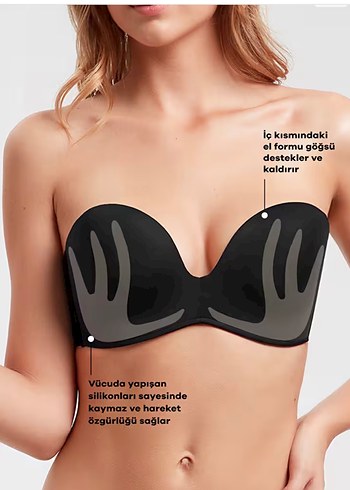 SUWEN 80C Kalıp Siyah Destekli Askısız Straplez Sütyen - Görsel 4