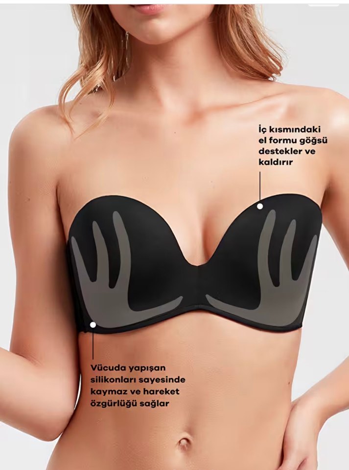 SUWEN 80C Kalıp Siyah Destekli Askısız Straplez Sütyen - Görsel 4