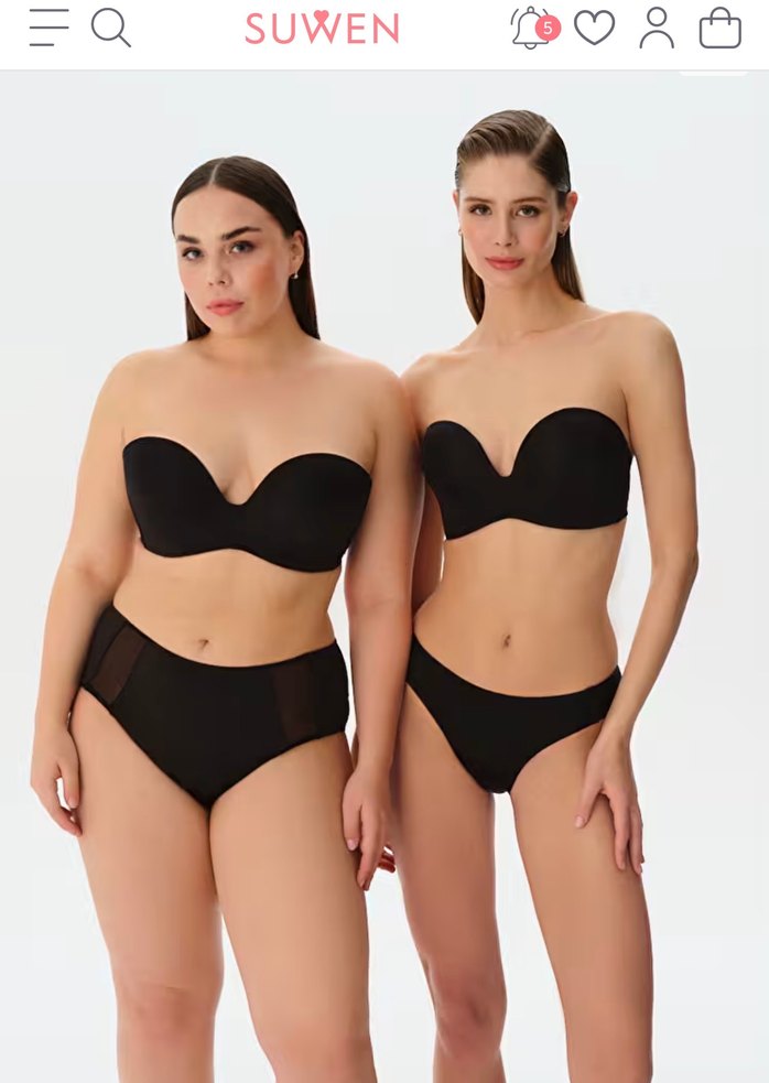 SUWEN 80C Kalıp Siyah Destekli Askısız Straplez Sütyen - Görsel 3