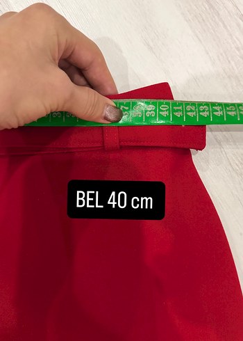 Kasha 2 Beden Kırmızı Kemerli Mini Etek - Görsel 4