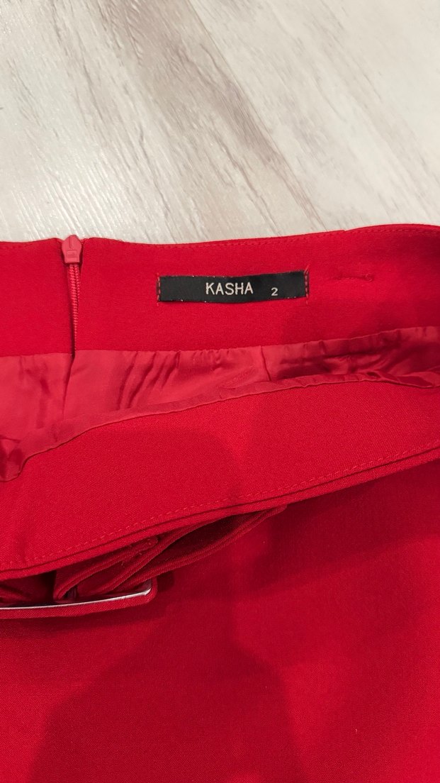 Kasha 2 Beden Kırmızı Kemerli Mini Etek - Görsel 3