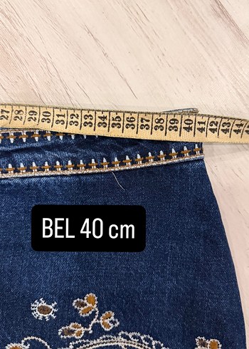 KAROL Düğmeli Nakışlı Tasarım Mavi Kot Etek - Görsel 5