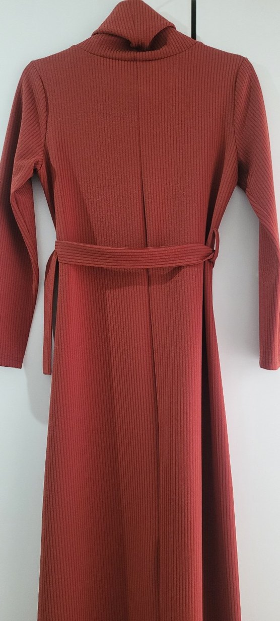 Bordo Uzun Kemerli Kadın Elbise - Görsel 3