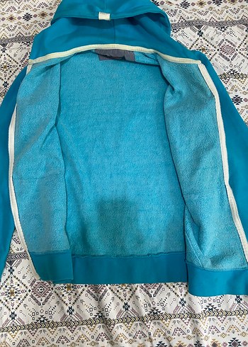 Erkek Kadın Mavi Kapüşonlu Fermuarlı Ceket - Görsel 2