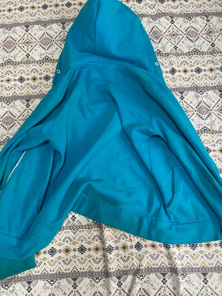 Erkek Kadın Mavi Kapüşonlu Fermuarlı Ceket - Görsel 5
