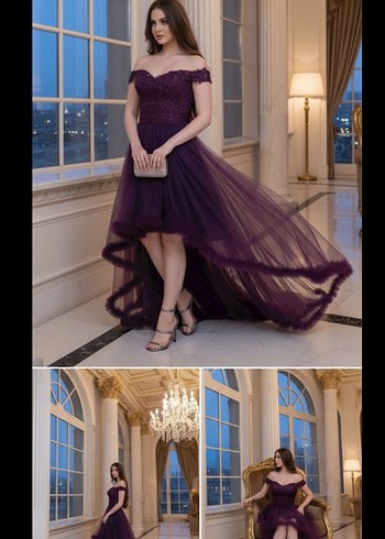 Kadın Mor Straplez Uzun Abiye Elbise - Görsel 3