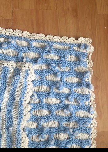 Mavi Gri Örgü Bebek Battaniyesi - Görsel 3