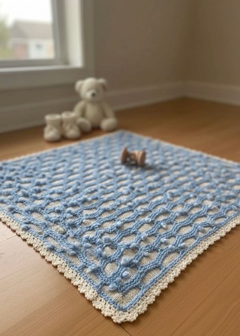 Mavi Gri Örgü Bebek Battaniyesi - Görsel 2