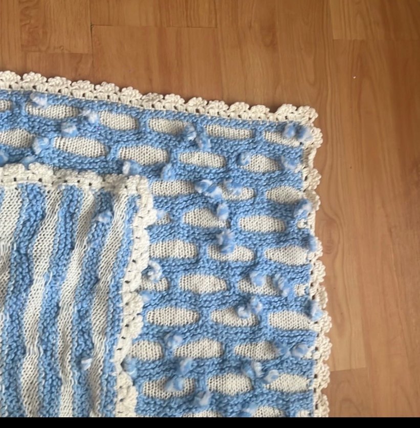 Mavi Gri Örgü Bebek Battaniyesi - Görsel 3