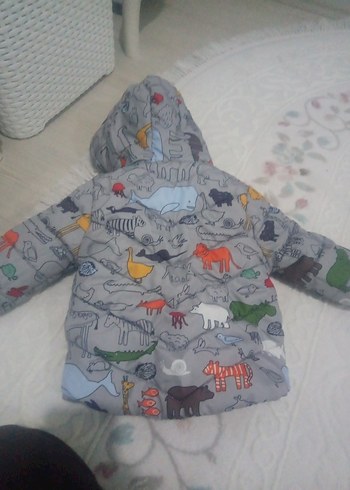 Kapüşonlu, Fermuarlı Gri Baskılı Erkek Çocuk Mont - Görsel 3