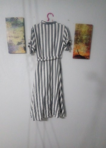 Gri Çizgili Kadın Uzun Elbise - Görsel 3